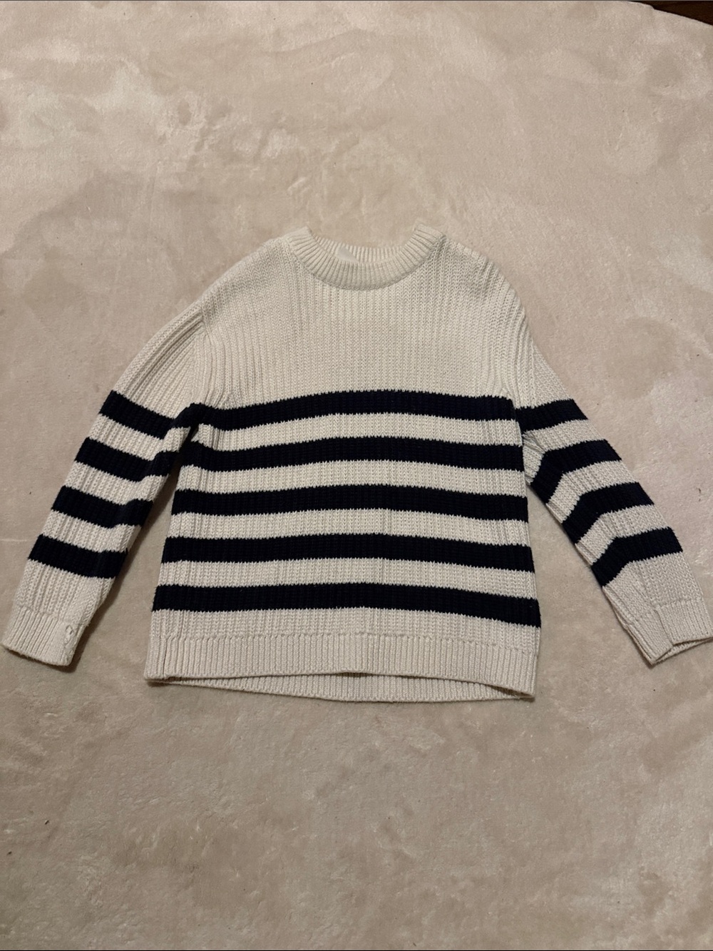 Zara Cream and Black Striped Crewneck Sweater